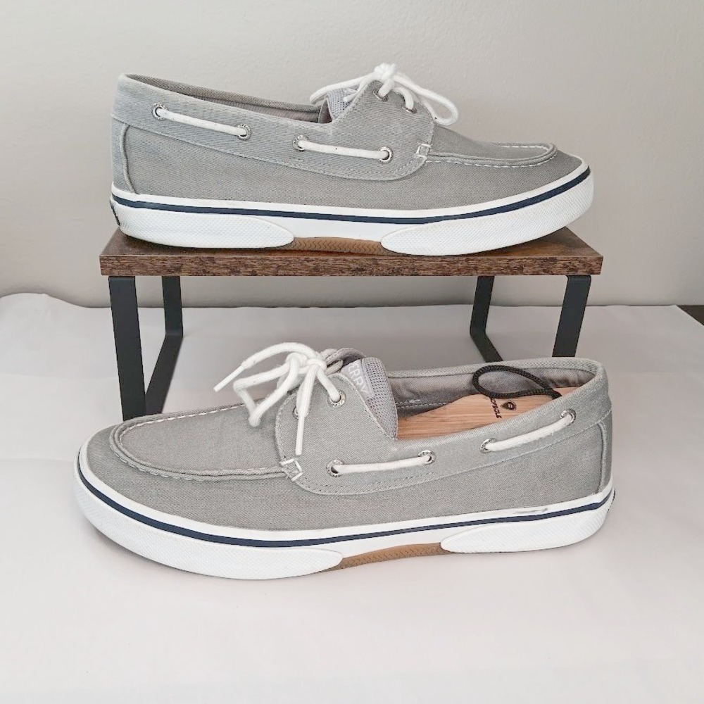 Sperry Boat Shoes Mens Size 11 Grey Good Canvas Top-Sider Loafers